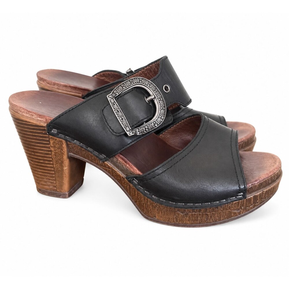 Dansko Black Leather Buckle Platform Sandals Block Heel Womens EU 36 US 5.5-6